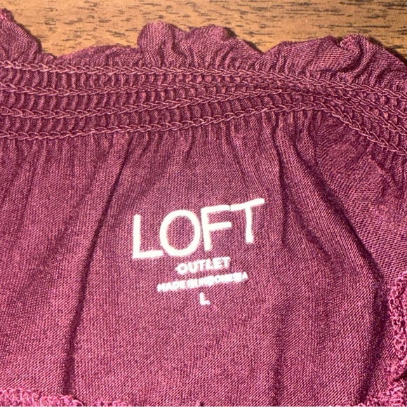 LOFT Burgundy Ruffle Neck Blouse Long Sleeve Soft Knit Top Large - Picture 5 of 7